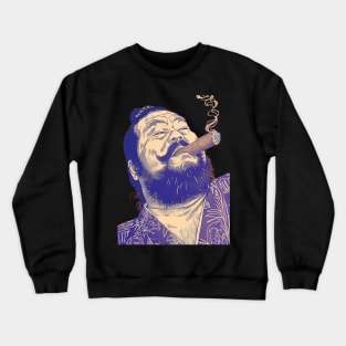 Puff Sumo 2: Smoking a Fat Robusto Cigar on a dark (Knocked Out) background Crewneck Sweatshirt